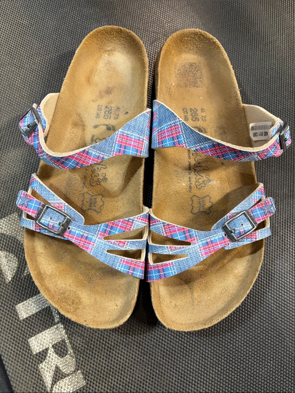 Birkenstock Plaid Double-Buckle Sandals in Pink and Blue